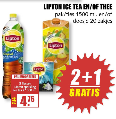 Lipton   ice tea, thee folder aanbieding bij  MCD Supermarkt Basis - details