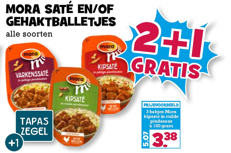 Mora   gehaktballetjes, satevlees folder aanbieding bij  Boons Markt - details