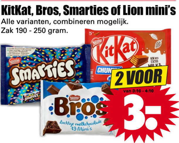 Lion   mini chocoladerepen folder aanbieding bij  Dirk - details