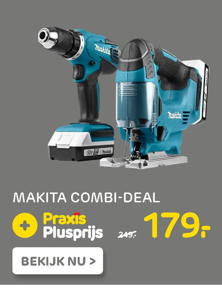 Makita accuboormachine, decoupeerzaag folder aanbieding bij Praxis details