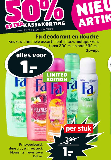 Fa   douchegel, deodorant folder aanbieding bij  Trekpleister - details