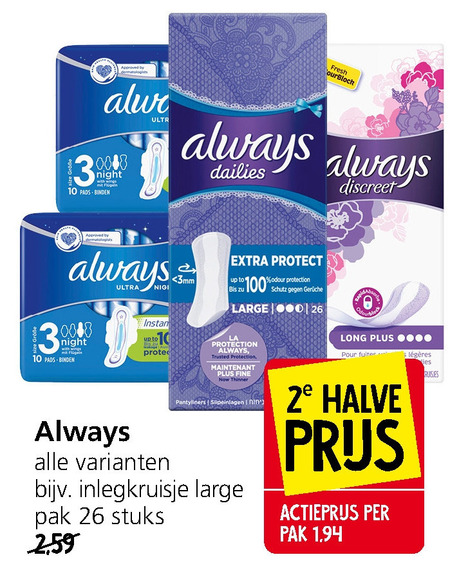 Always   maandverband, inlegkruisjes folder aanbieding bij  Jan Linders - details