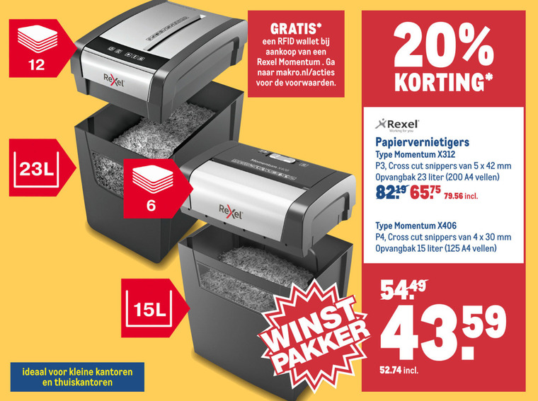 Rexel   papiervernietiger folder aanbieding bij  Makro - details