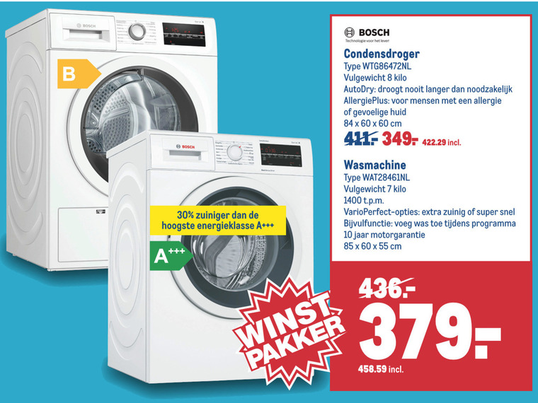 Bosch   condensdroger, wasmachine folder aanbieding bij  Makro - details