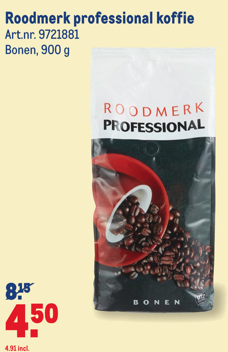 Roodmerk Professional   koffiebonen folder aanbieding bij  Makro - details