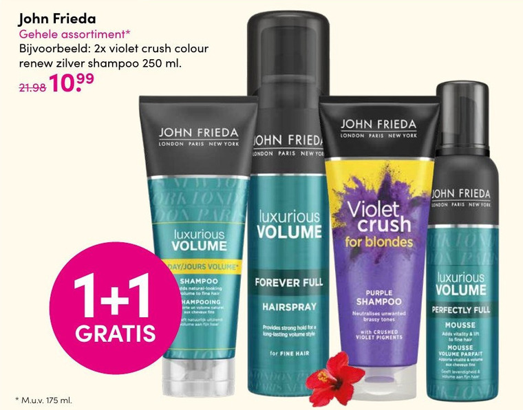 John Frieda   hairspray, haarmasker folder aanbieding bij  DA - details