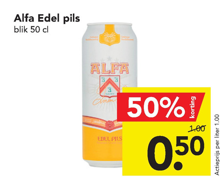 Alfa   blikje bier folder aanbieding bij  Deen - details