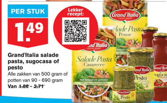 Grand Italia   pastasaus, pasta folder aanbieding bij  Hoogvliet - details