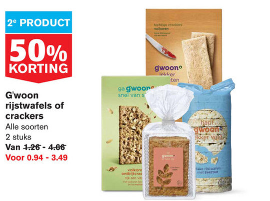 Gwoon   rijstwafels, crackers folder aanbieding bij  Hoogvliet - details