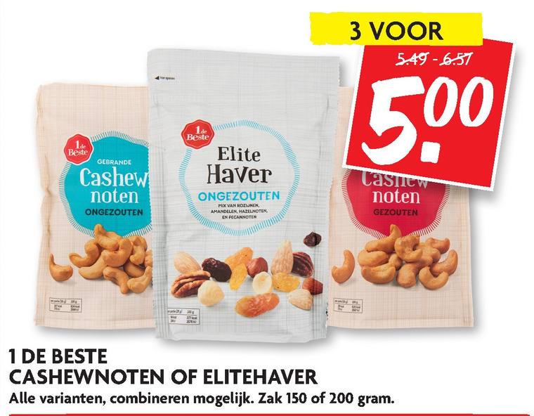 1 De Beste   cashewnoten, studentenhaver folder aanbieding bij  Dekamarkt - details