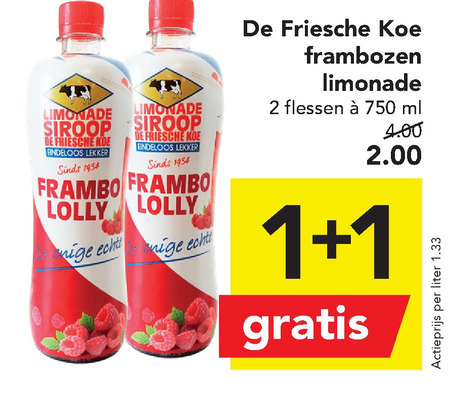 De Friesche Koe   limonadesiroop folder aanbieding bij  Deen - details