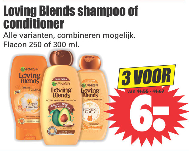 Garnier Loving Blends   shampoo, conditioner folder aanbieding bij  Dirk - details