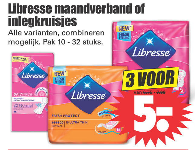 Libresse   maandverband, inlegkruisjes folder aanbieding bij  Dirk - details