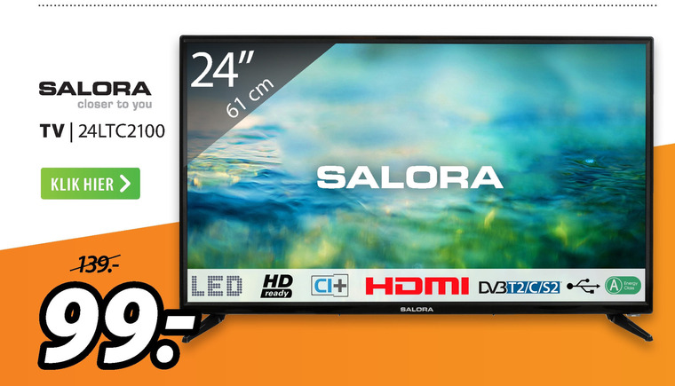 Salora   led breedbeeldtelevisie folder aanbieding bij  Expert - details