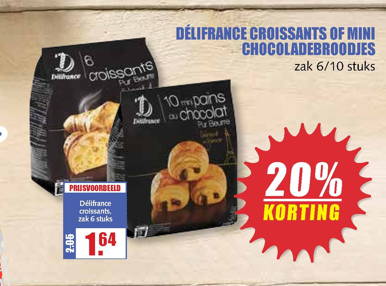 Delifrance   chocoladebroodjes, croissant folder aanbieding bij  MCD Supermarkt Basis - details