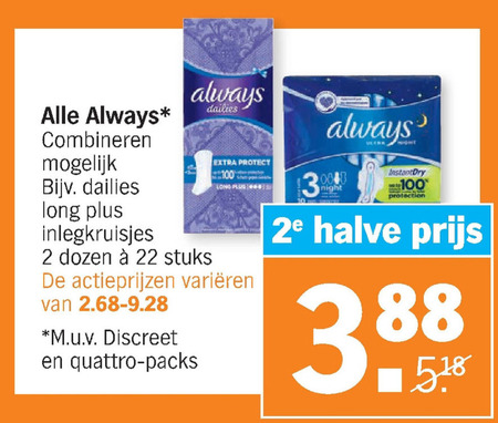 Always   inlegkruisjes, maandverband folder aanbieding bij  Albert Heijn - details