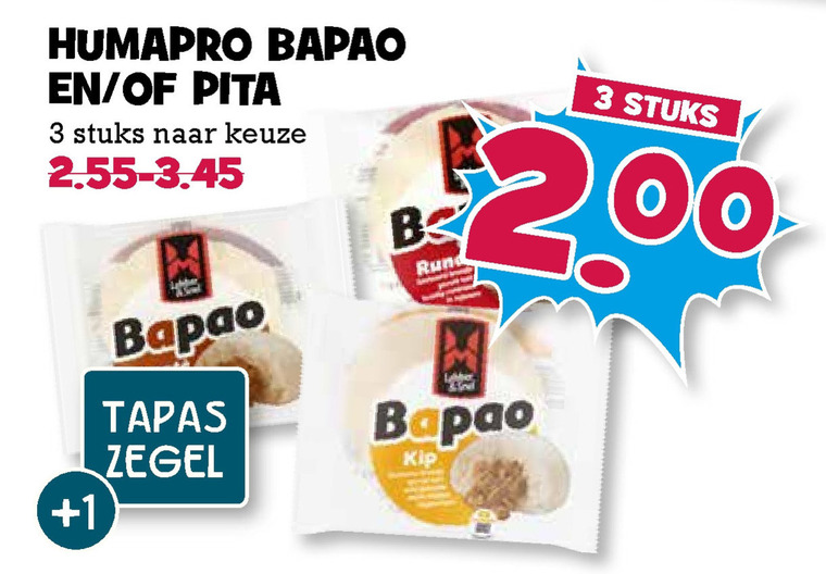 Humapro   bapao broodje, pitabroodjes folder aanbieding bij  Boons Markt - details