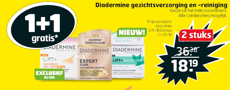 Diadermine   gezichtsreiniging, dagcreme folder aanbieding bij  Trekpleister - details