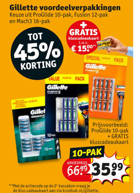 Gillette   scheermesjes folder aanbieding bij  Kruidvat - details