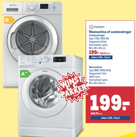 Indesit   wasmachine, condensdroger folder aanbieding bij  Makro - details