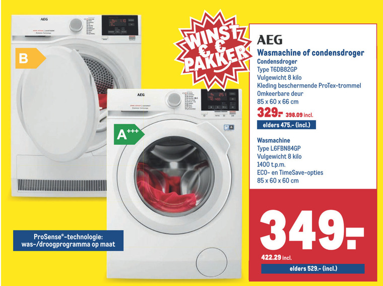 AEG   wasmachine, condensdroger folder aanbieding bij  Makro - details