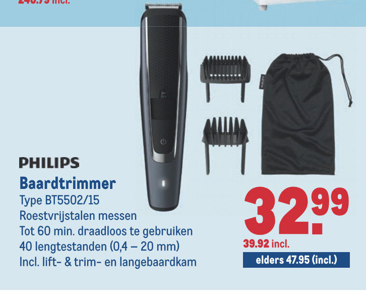 Philips   baardtrimmer folder aanbieding bij  Makro - details