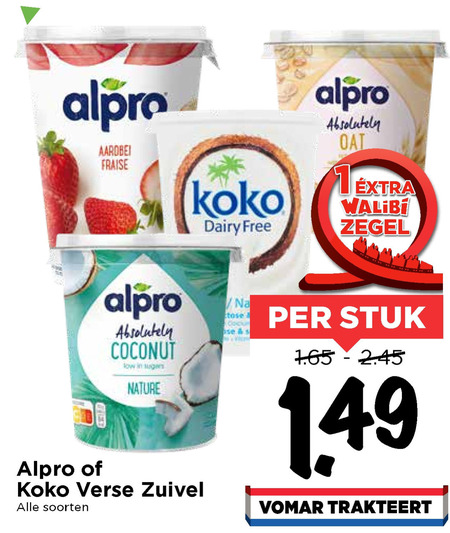 Alpro   soja melk, soja yoghurt folder aanbieding bij  Vomar - details