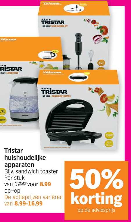 Tristar   tosti ijzer, waterkoker folder aanbieding bij  Albert Heijn - details