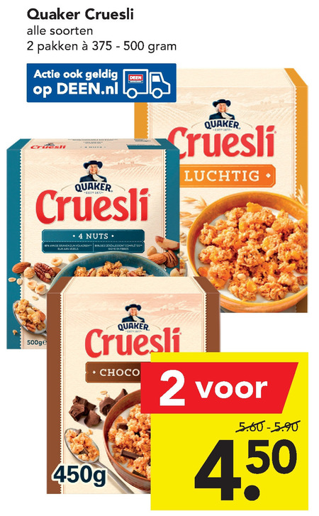 Quaker   cruesli folder aanbieding bij  Deen - details