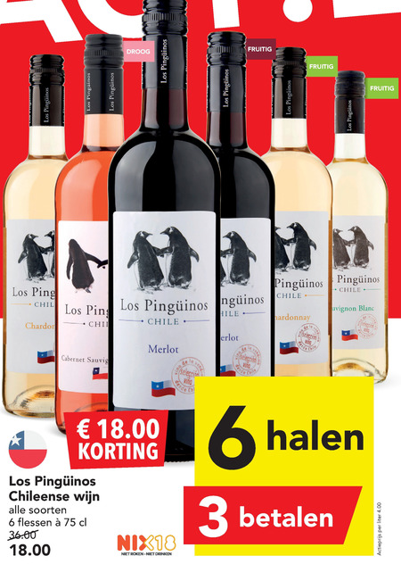 Los Pinguinos   rode wijn, witte wijn folder aanbieding bij  Deen - details