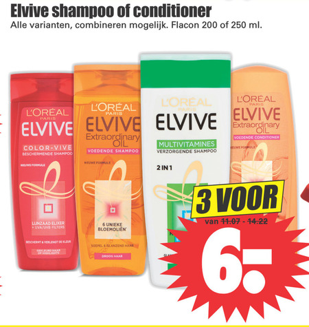 Elvive   conditioner, shampoo folder aanbieding bij  Dirk - details