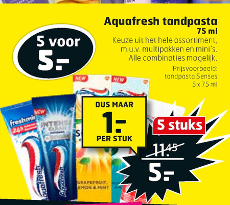 Aquafresh   tandpasta folder aanbieding bij  Trekpleister - details