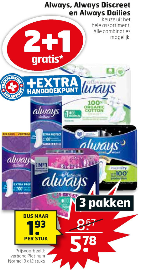 Always   inlegkruisjes, incontinentieverband folder aanbieding bij  Trekpleister - details