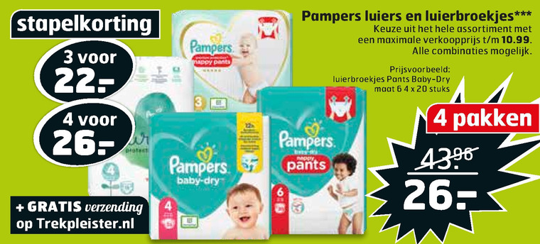 Pampers   luiers, luierbroekjes folder aanbieding bij  Trekpleister - details