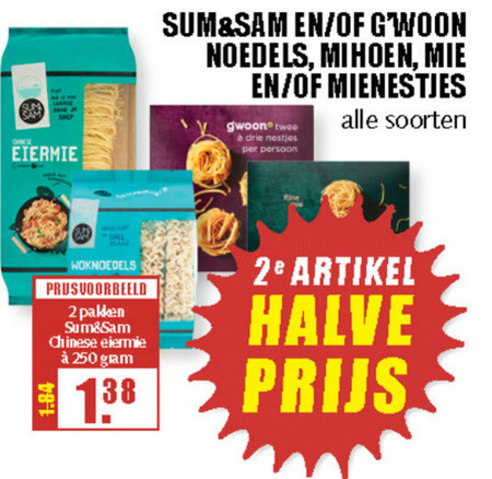 Sum and Sam   noodles, mie folder aanbieding bij  MCD Supermarkt Basis - details