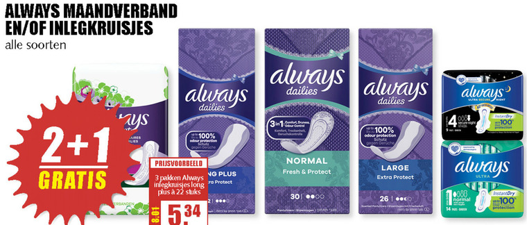 Always   maandverband, inlegkruisjes folder aanbieding bij  MCD Supermarkt Basis - details