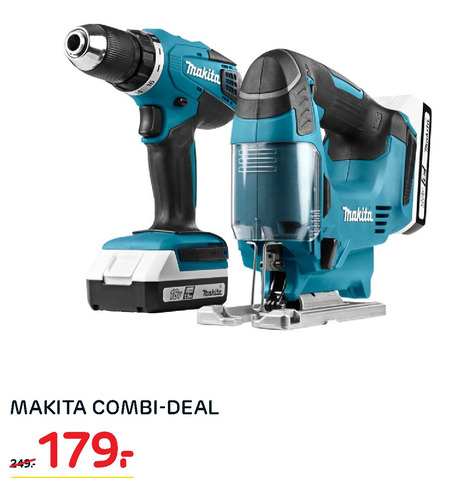 Makita decoupeerzaag, accuboormachine folder aanbieding - details