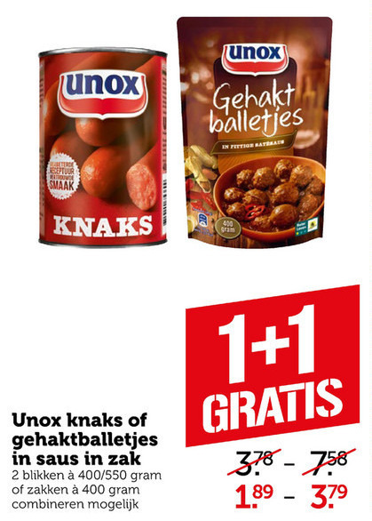 Unox   gehaktballetjes, knakworst folder aanbieding bij  Coop - details