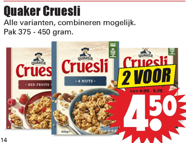 Quaker   cruesli folder aanbieding bij  Dirk - details