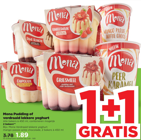 Mona   vruchtenyoghurt, pudding folder aanbieding bij  Plus - details