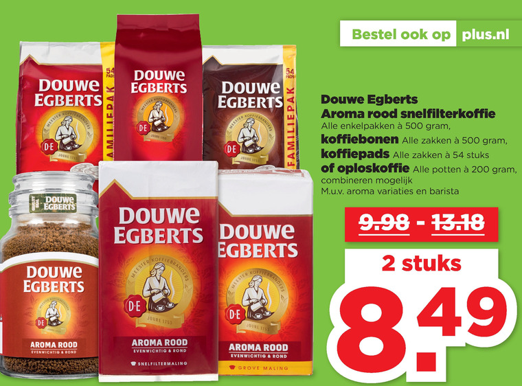 Douwe Egberts   koffiebonen, koffie folder aanbieding bij  Plus - details