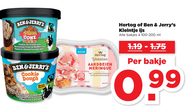 Ben and Jerrys   ijsbekers folder aanbieding bij  Plus - details