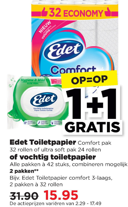 Edet   vochtig toiletpapier, toiletpapier folder aanbieding bij  Plus - details