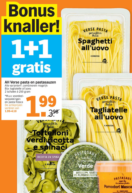 Albert Heijn Huismerk   tagliatelle, pastasaus folder aanbieding bij  Albert Heijn - details