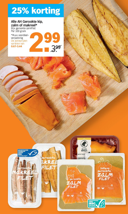 Albert Heijn Huismerk   gerookte zalmfilet, gerookte kipfilet folder aanbieding bij  Albert Heijn - details