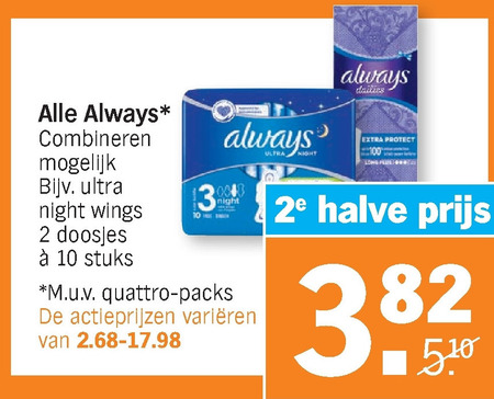 Always   maandverband, inlegkruisjes folder aanbieding bij  Albert Heijn - details