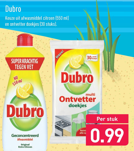 Dubro   vochtige schoonmaakdoekjes, afwasmiddel folder aanbieding bij  Aldi - details