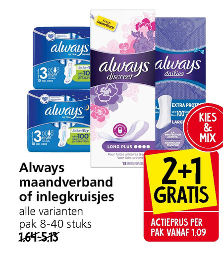 Always   maandverband, inlegkruisjes folder aanbieding bij  Jan Linders - details