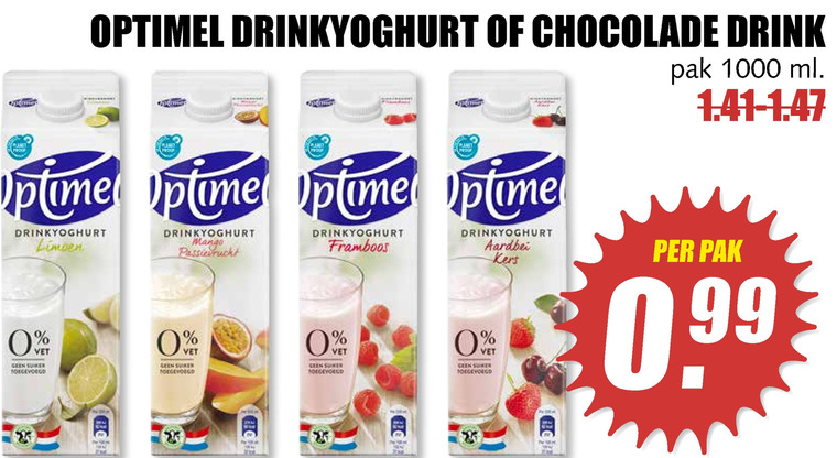 Optimel   chocolademelk, drinkyoghurt folder aanbieding bij  MCD Supermarkt Basis - details
