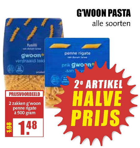 Gwoon   penne rigate, pasta folder aanbieding bij  MCD Supermarkt Basis - details